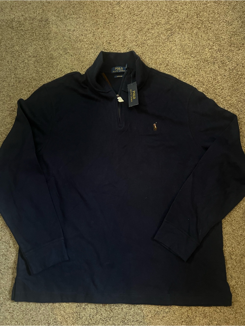 NWT Polo by Ralph Lauren Navy Quarter-Zip Pullover with Gold Pony